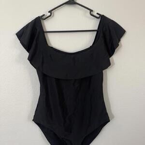 Black Ruffle One-Piece Swimsuit / Bodysuit S/M